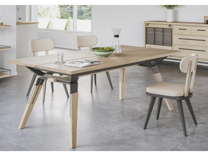 JULIUS - Table 4 pieds métalliques allonges 60 cm Chêne massif 