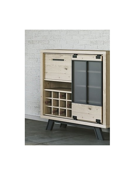 JULIUS - Meuble bar 100 cm 1 porte coulissante Chêne massif 