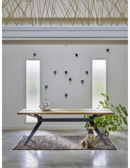 TONCA - Table repas rectangulaire insert béton 220 cm x 100  cm 