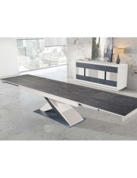 COLOMBIA - Table pied central 3 allonges dessus fil 