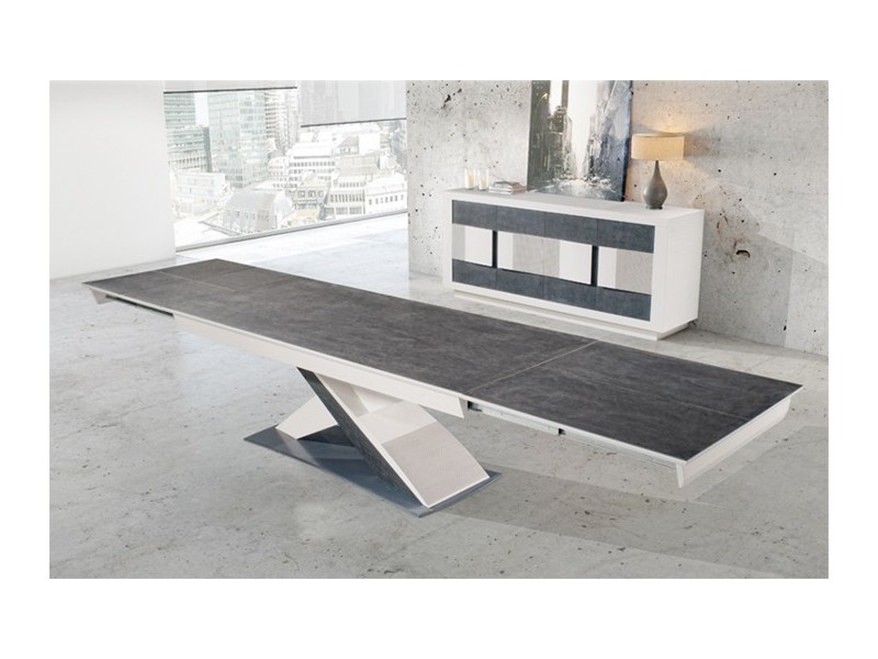 COLOMBIA - Table pied central 3 allonges dessus fil 