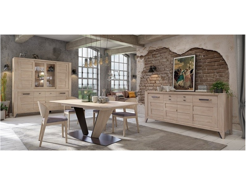 CAMPANA - Table de repas pied central, 1 allonge de 80cm 